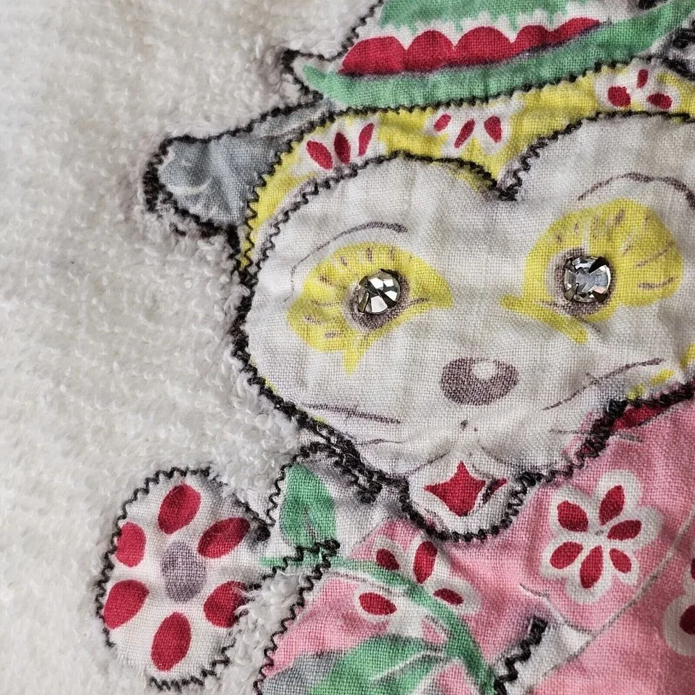 VTG Retro Kitschy Applique Animals 3 Pc Bath Towel Hand And Washrag Set‎ White